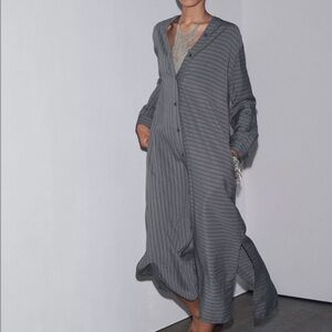 🆕 2026 ZARA ZW Striped SHIRT DRESS Button-Down Sleepwear